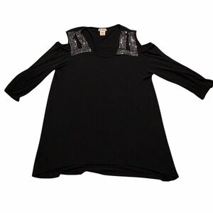 Black Long Sleeve Top with Studded Shoulders